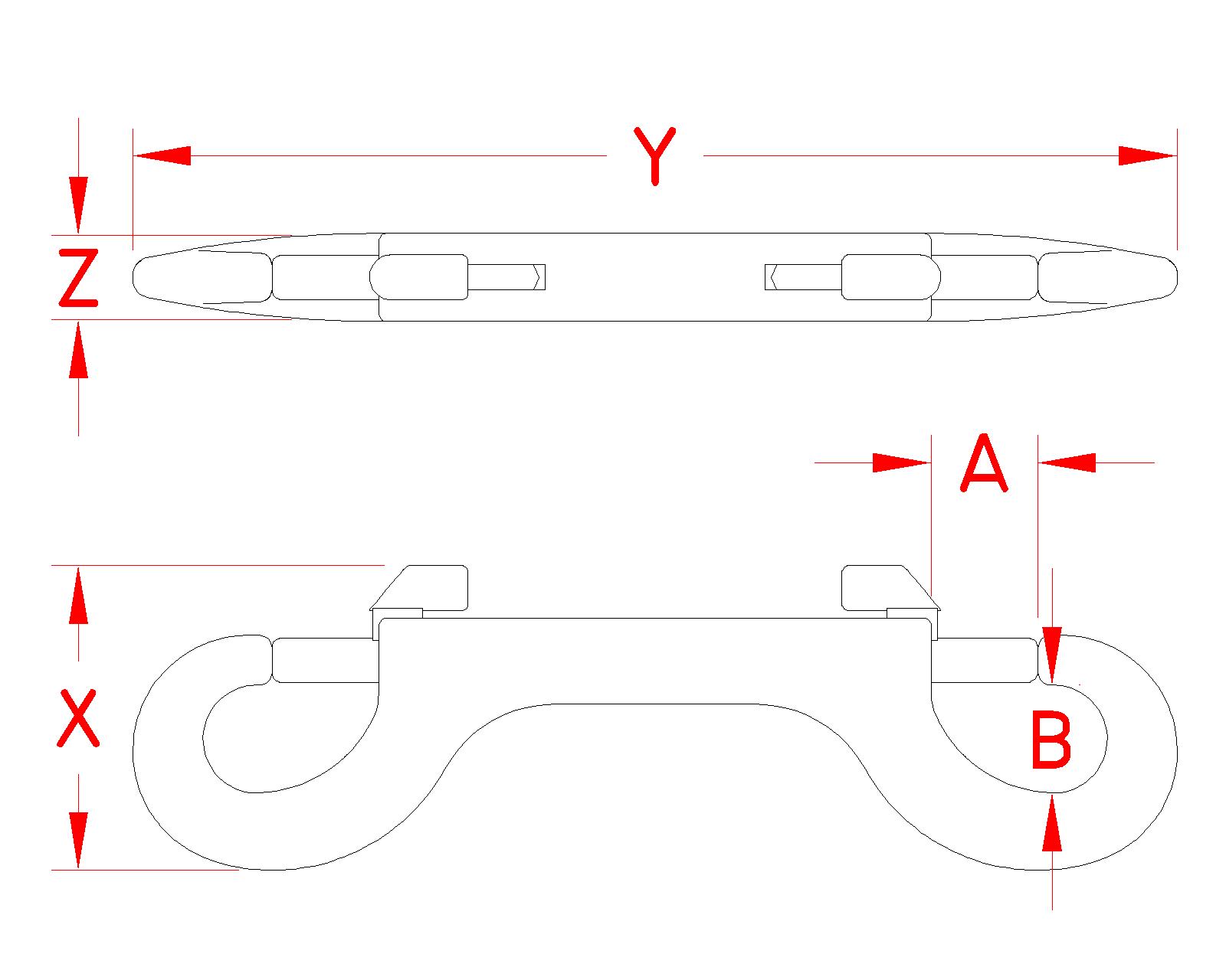 Stainless Steel Double Bolt Snap, S0176-0900, S0176-1000, S0176-1200, Line Drawing